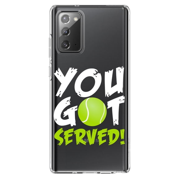 DistinctInk Clear Shockproof Hybrid Case for Samsung Galaxy Note 20 (6.7" Screen) - TPU Bumper Acrylic Back Tempered Glass Screen Protector - You Got Served Tennis