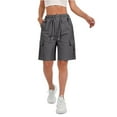 thumbnail image 3 of TQWQT Dark Gray Shorts Women Cargo Shorts Trendy Summer Knee Length 7 Inch Inseam High Waisted Plus Size Shorts Dressy Casual Long Shorts with Pockets Dark Gray L, 3 of 7