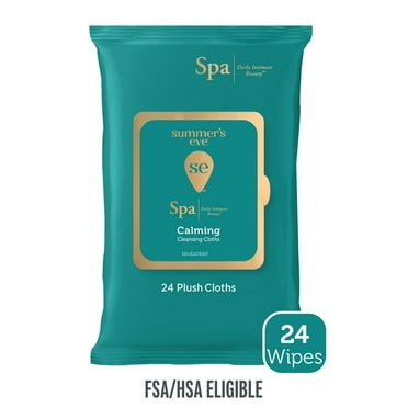 Summer's Eve Spa Calming Chamomile Feminine Wipes, 100% Plant Based*, Plush Cloths, 24 ct
