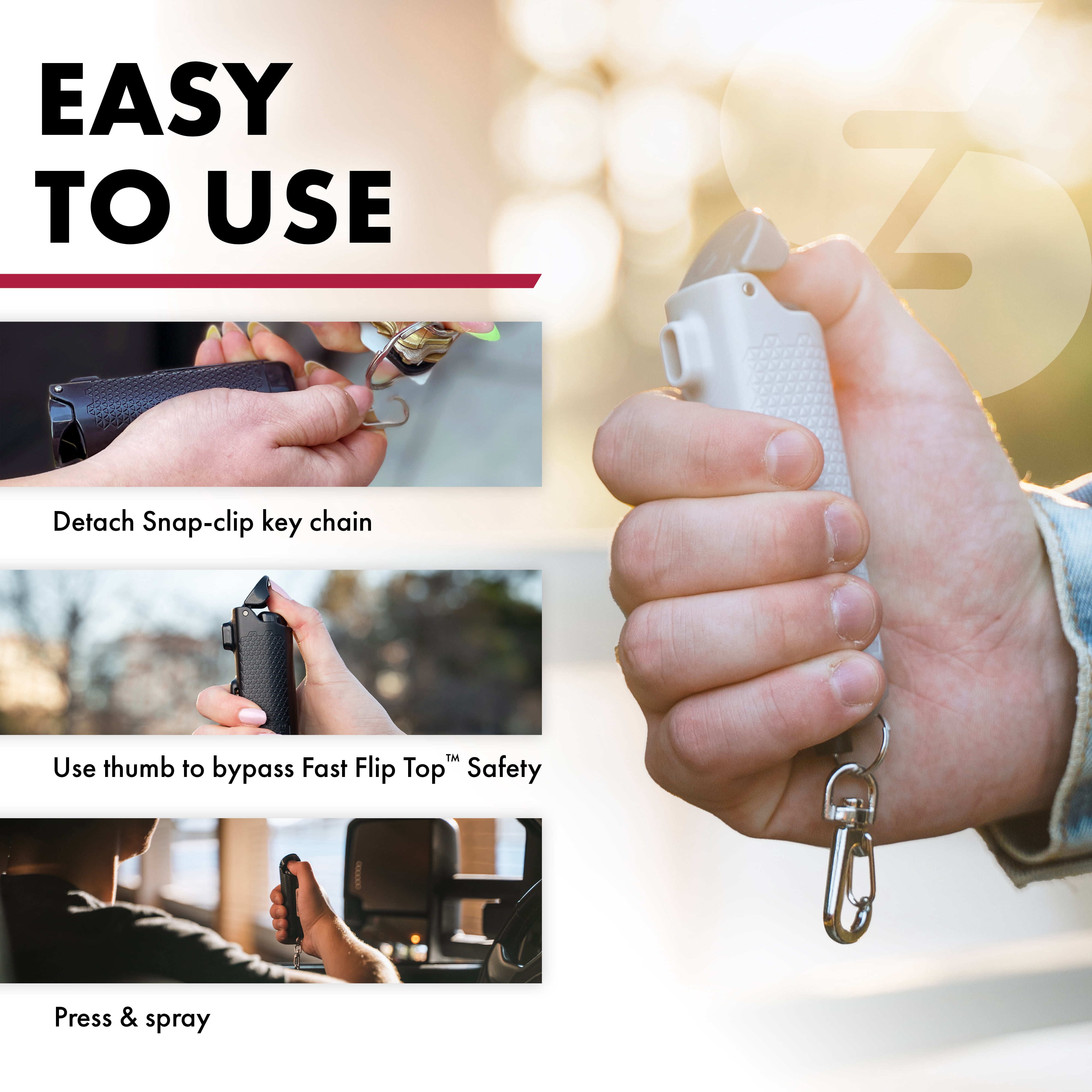 SABRE Safe Escape 3-in-1 Pepper Gel w/ Seat Belt Tool & Window Breaker, Pocket Pepper Sprays, Black
