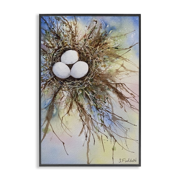 Stupell Industries Modern Watercolor Bird Nest Abstract Painting Black Framed Art Print Wall Art, 12 x 18