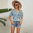 thumbnail image 3 of Lu's Chic Women's Soft Shirt Puff Sleeve Blouse Short Sleeve Floral Printed Tops Cute Ruffle Fashion Boat Neck Tshirt Green Large, 3 of 4