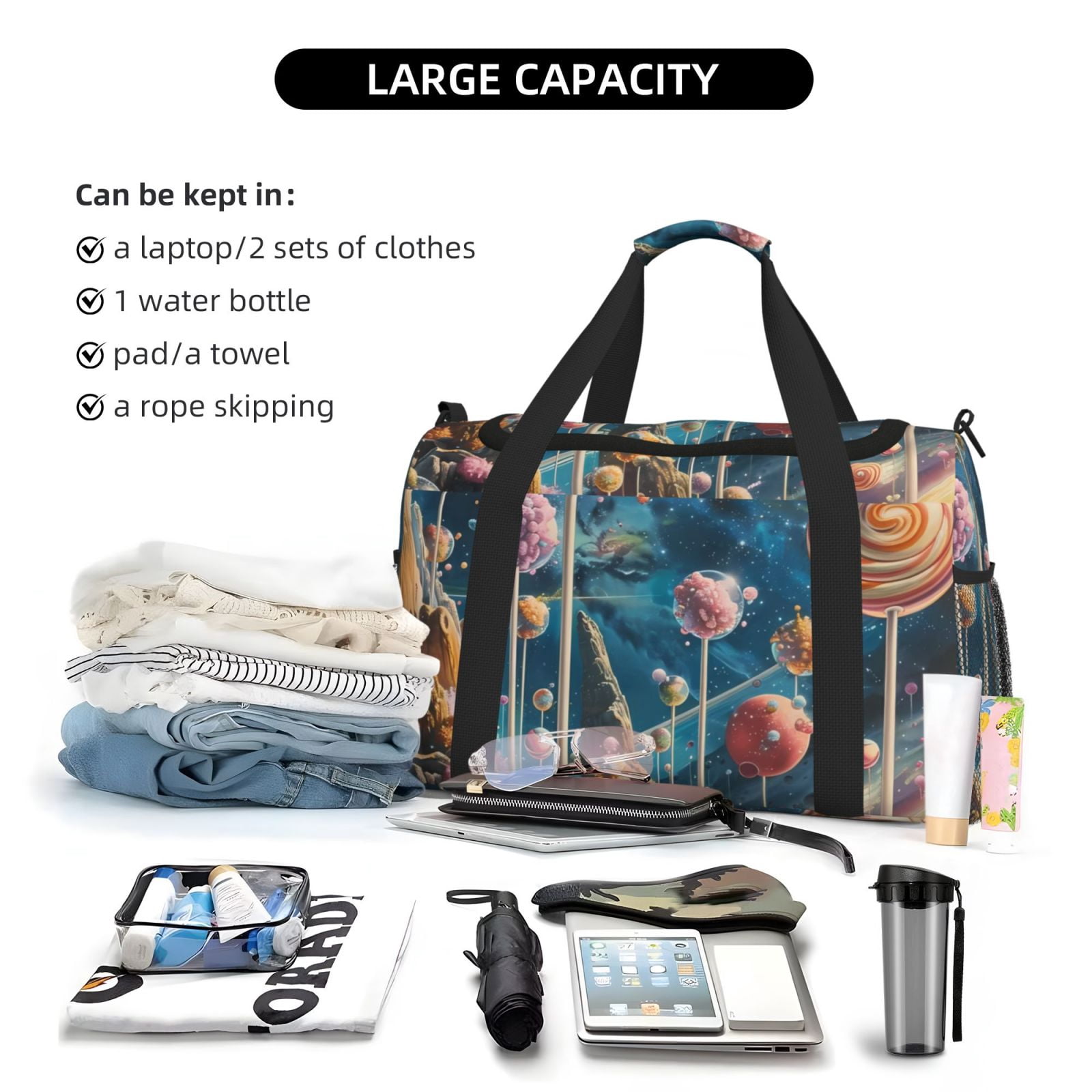 Fuzoiu Starry Sky Planet Lollipop Print Travel Duffle Bag,Carry On Tote Bags,Duffel Bag,Sport Gym Bag, Hospital Bag for Labor and Delivery, Overnight Bag,Luggage Bag