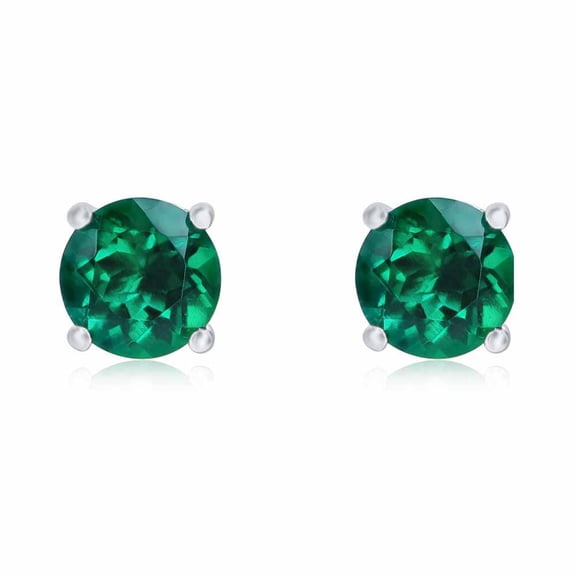 14k White Gold Push Back Round Created Emerald Stud Earrings 3MM Women Plated by Paris Jewelry