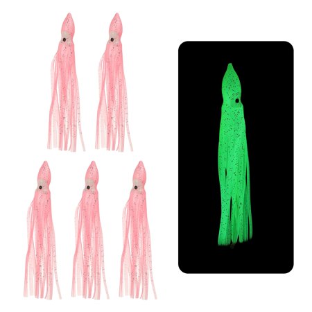Fishing Squid Skirts Glow Soft Plastic Trolling Lures Fit for Bass Trout Salmon Saltwater Fishing Bait Light Pink 5 Inch