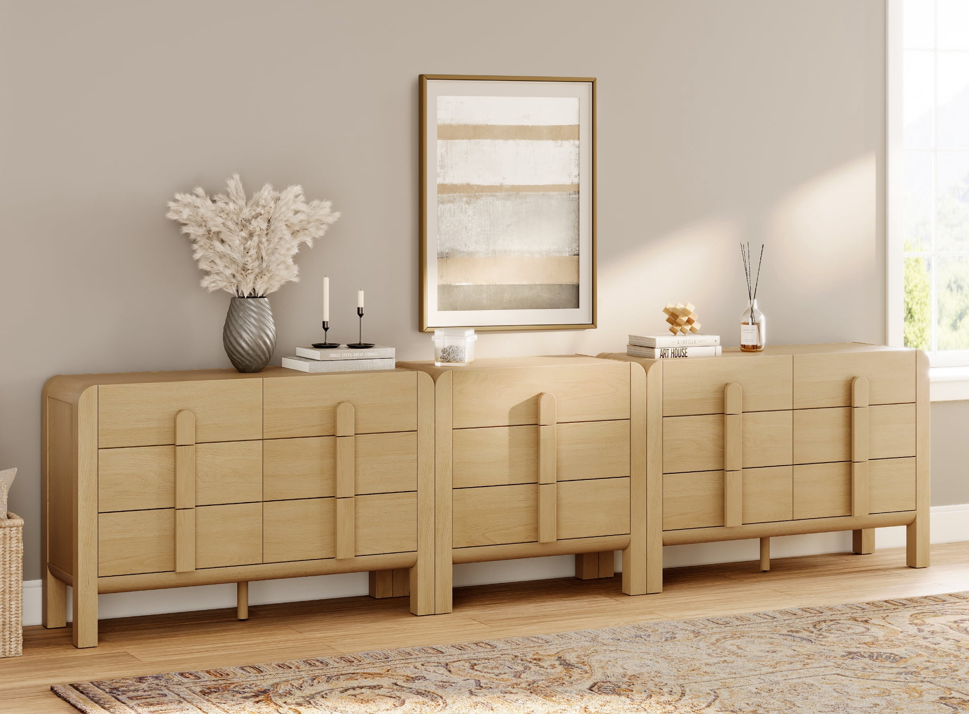 Modern Dresser TV Stand for TVs up to 120 inch, 3-in-1 Wood Media Console Table with 15 Drawers, Mid Century Entertainment Center with Storage for Living Room Bedroom