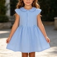 thumbnail image 2 of LOOK! Auroural Children's Plaid Lapel Short Sleeved Dress Girls' Summer College Style Casual And Comfortable Dress（2-8Y）, 2 of 8