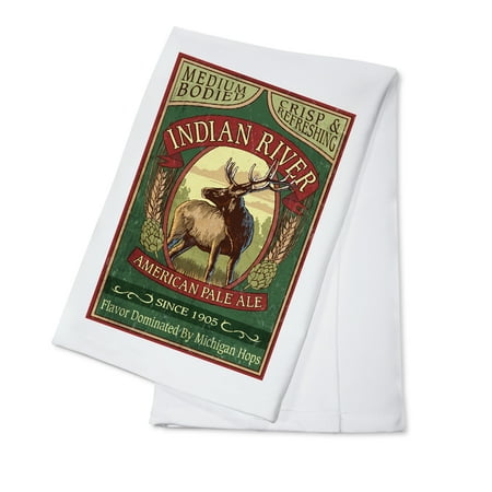Indian Pale Ale - Indian River, Michigan - Elk Pale Ale Vintage Sign - Lantern Press Artwork (100% Cotton Kitchen Towel)