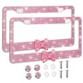 thumbnail image 1 of OTOSTAR 2 Pack Bling License Plate Frame with Ribbon Bow, Handcrafted Shiny Rhinestones Premium Stainless Steel 2 Holes License Plate Holder with Anti-Theft Screws Caps Set (Pink/Pink Bowtie), 1 of 7