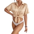 thumbnail image 3 of MOYIKO Swimsuit Coverup for Women Silk Stain Summer Tops Bathing Suit Cover Up Button Down Shirts Beach Outfits Dress, 3 of 7