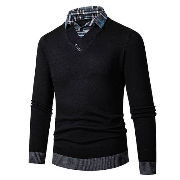 Mens Sweater, Autumn Winter Three Button Two, Layer Casual Loose Shirt Collar Solid Color Sweater Coat Jacket, Office Casual Wear, Soft Fabric, Classic Men's Clothing