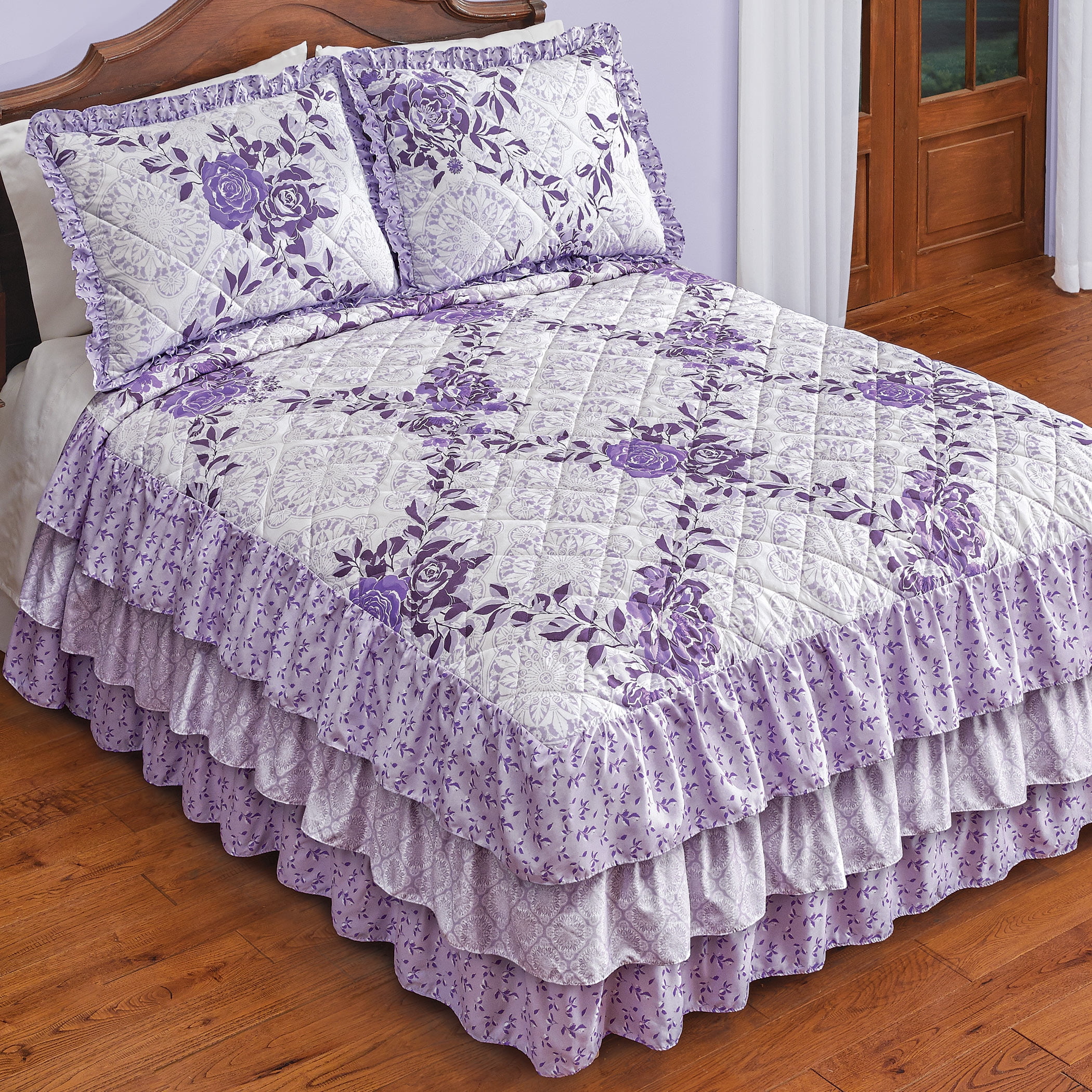 Collections Etc Lavender Floral Classic Star Pattern Patchwork Quilt Lavender Full//Queen