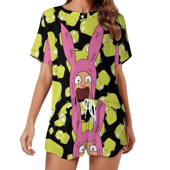 Women's Bob's Bur-Ger Louise Pajamas Set 2 Piece Short Sleeve Shirt and Shorts Loungewear Sleepwear