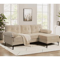 L-Shaped 3-Seat Couch with Reversible Chaise ,Convertible Sectional Sofa - Beige