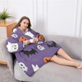 thumbnail image 5 of Oversized Wearable Blanket Hoodie,Purple Halloween Ghosts Skulls and Bats Sherpa Blanket Hoodie with Super Pockets,Super Warm Fuzzy Pullover for Women & Men, 5 of 6