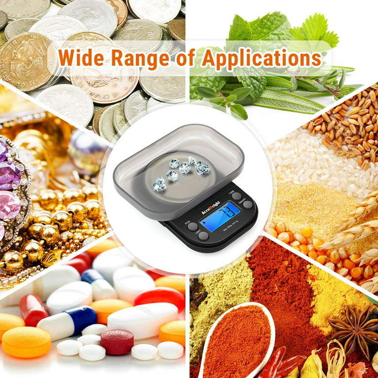 AccuWeight Mini Pocket Gram Scale for Jewelry Food Kitchen Scale with Tare  and Calibration 1000 by 0.1g Weight Scale 