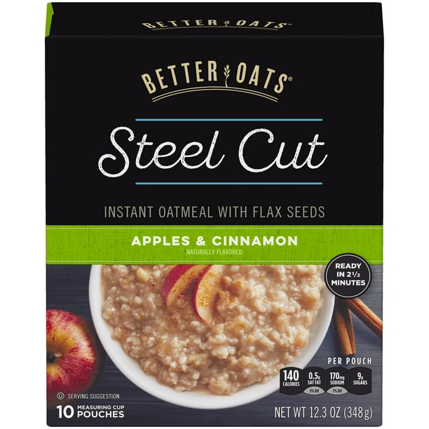 Better Oats, Steel Cut Instant Oatmeal, Apples & Cinnamon, 10 Packets