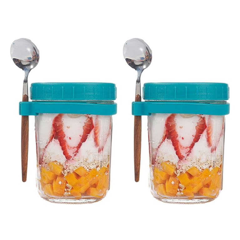 LINASHI Overnight Oats Containers 2 Pcs 350ml Oatmeal Cup Glass Containers  with Lids Spoons Airtight Breakfast Meal Prep Container for Overnight Oats