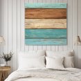 thumbnail image 4 of Farmhouse Aqua Brown Wall Art Painting on Canvas, Vintage Wooden Striped Canvas Art Home Prints Wall Art Framed Modern Artwork for Living Room Bedroom Wall Decor 12x12in, 4 of 9