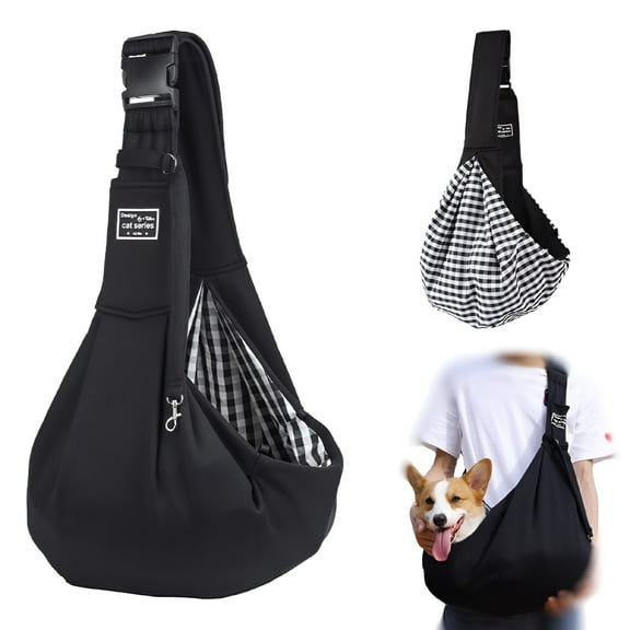 GASTROPOD Pet Sling Carrier, Pet Carrier for Small and Medium Dog up to 15 Lbs, Wrap Carrier Sling Adjustable Strap Zip Pocket, Hands Free Pets Pack for Outdoor Travel Subway - BLACK