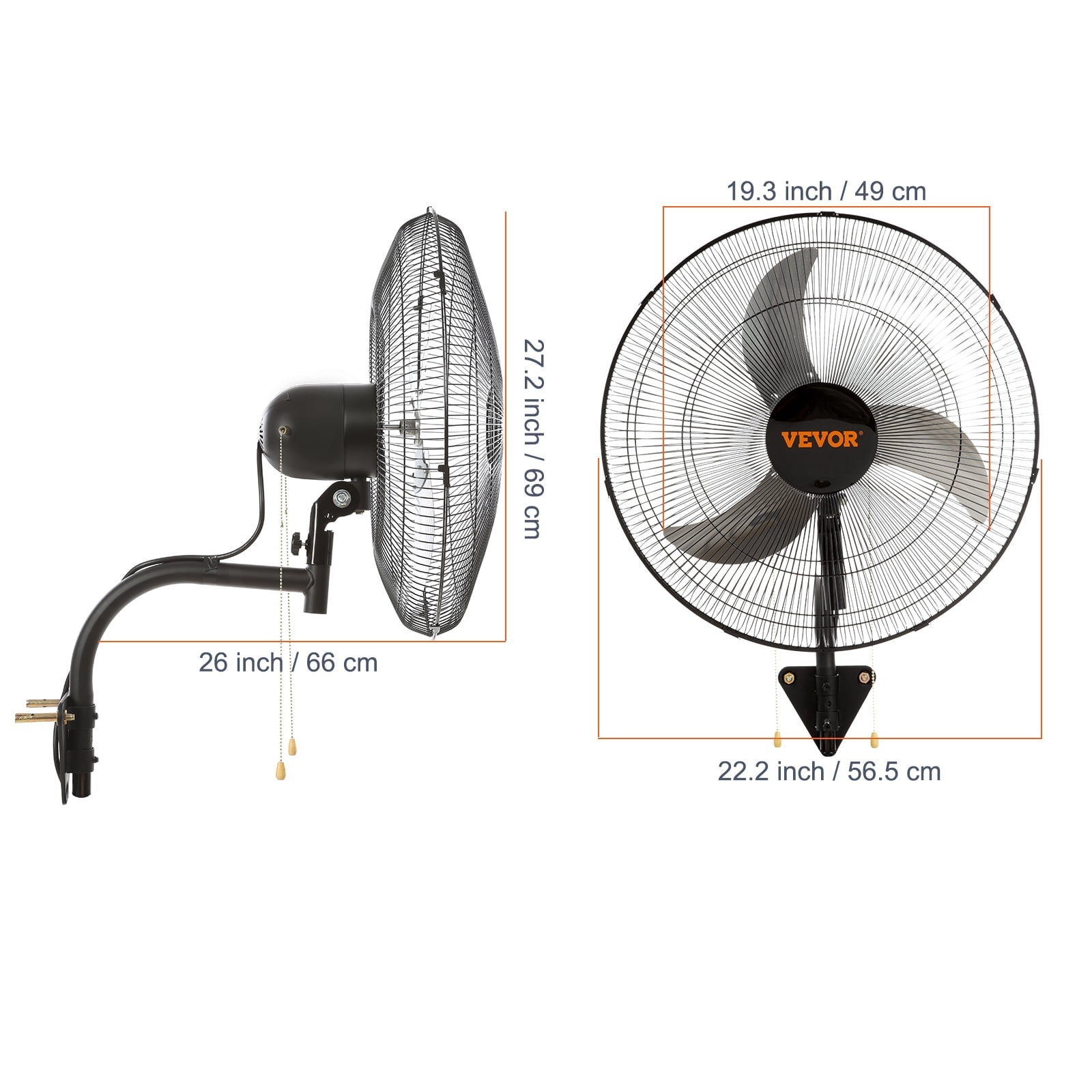 VEVOR Wall Mount Fan, 2 PCS 20 inch Oscillating, 3-speed High Velocity Max. 4000 CFM Industrial Wall Fan for Indoor, Commercial, Residential, Warehouse, Greenhouse, Workshop, Basement, Garage,Black