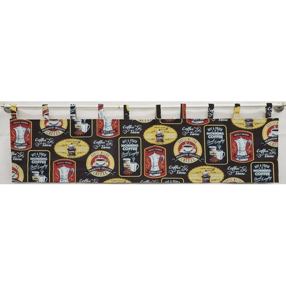 Morning Coffee Tab Top Curtains (Lined) (63 Inch Long Two Curtain Panels)