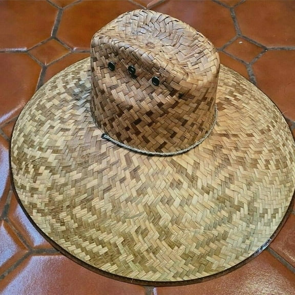 XL Wide Brim NATURAL Bamboo Straw Summer HAT Sombrero BEACH GARDENING Concho 80 - New with box/tags