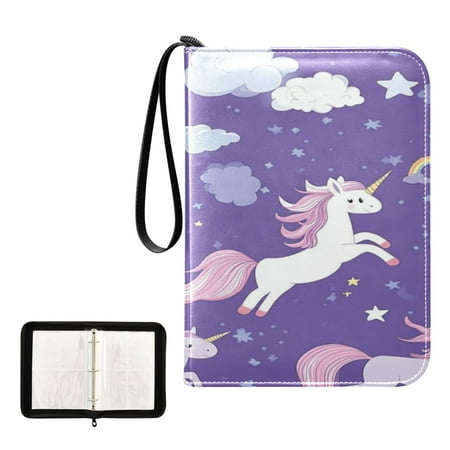 400 Pockets Trading Cards Album,Card Binder 4-Pocket, Cards Collector Album Holder Fits 400 Cards with 50 Removable Sheets Cute Unicorns Pattern