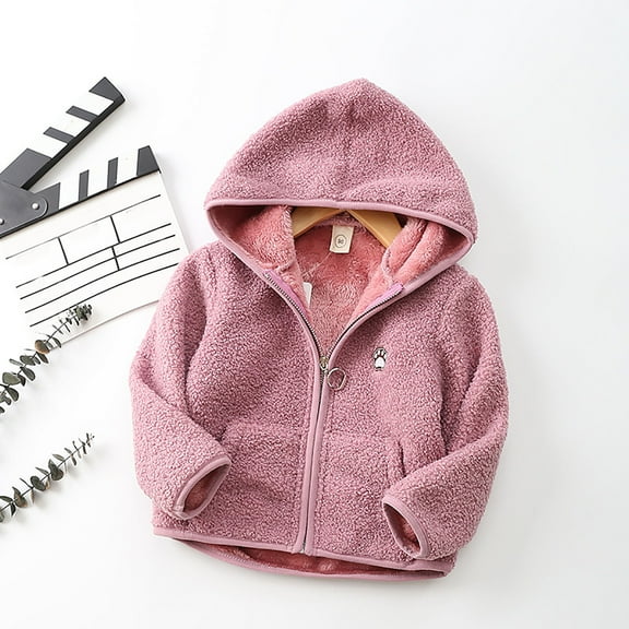 ATOGUTA Baby Girls Long Down Coats Soft Fleece Sherpa Jacket Full Zip Hoodie Coat Purple, Size 12M-6