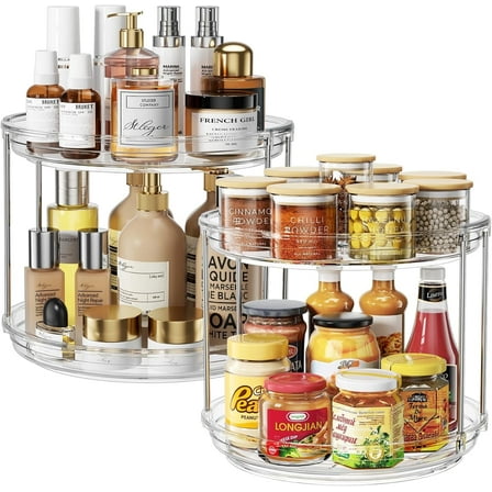 Godance 2 Pack 2 Tier Lazy Susan Organizer, 9.5'' Acrylic Lazy Susan Turntable for Cabinet, Stackable Turntable Organizer Rotating Spice Rack Organization for Kitchen, Countertop, Pantry, Bathroom