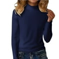 thumbnail image 6 of Women's Thermal Fleece Base Layer Top, Semi-Turtleneck Long Sleeve Shirt, Soft Warm Lining T-Shirt, Comfortable Slim Fit Layering Essential, Autumn Winter Inner Wear Navy XXXXXL, 6 of 7