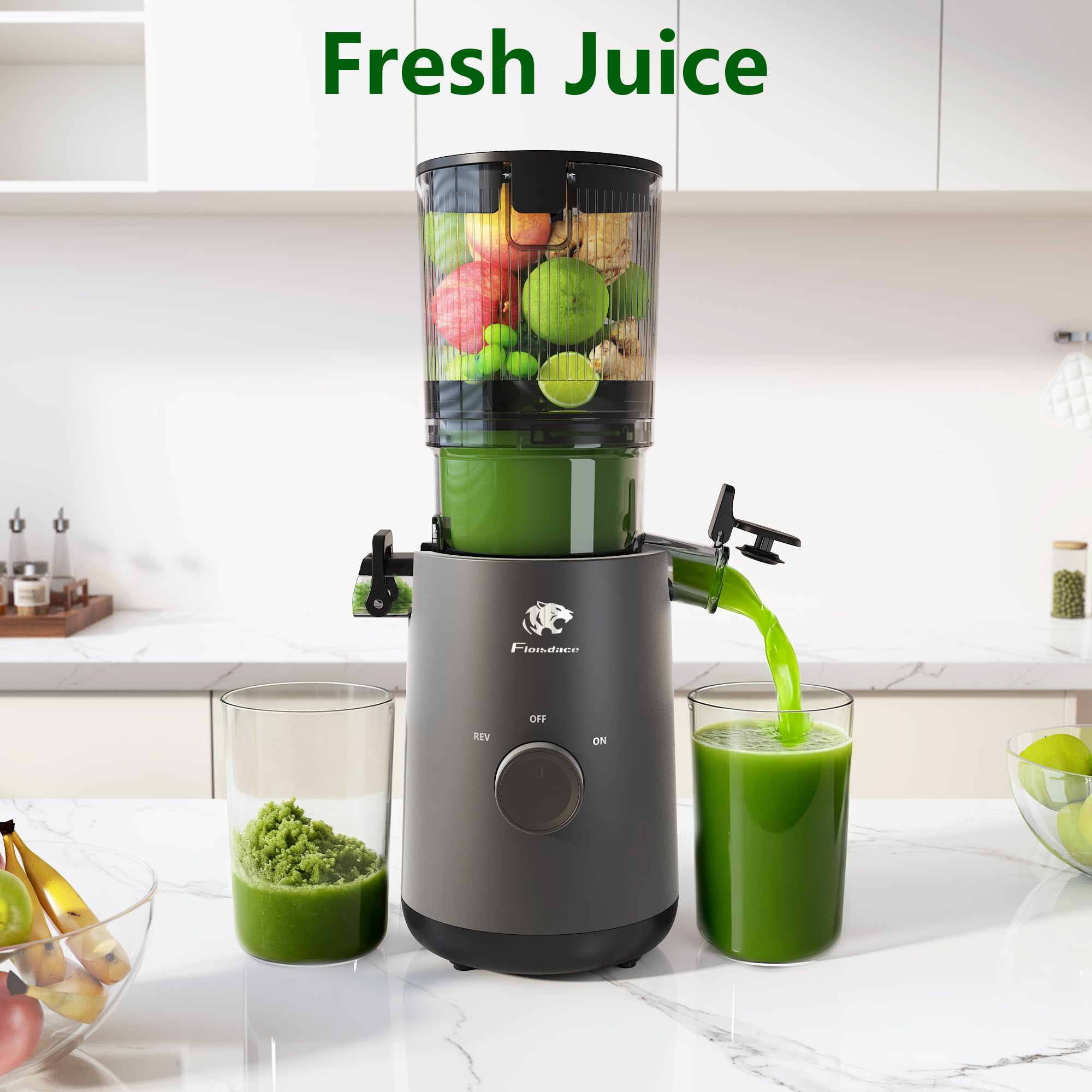 Cofiyard Cold Press Juicer Machines, 5.3" Extra Large Feed Chute and Powerful AC Brushless Motor Fit Whole Fruits & Vegetables, High Juice Yield, Auto-Reversing, Quiet Motor