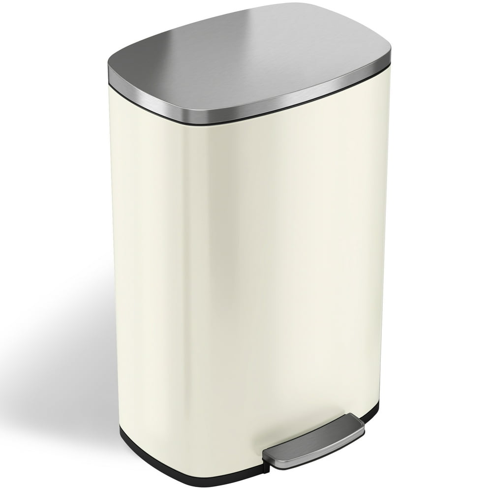 iTouchless SoftStep 13.2 Gallon Ivory White Stainless Steel Step Trash