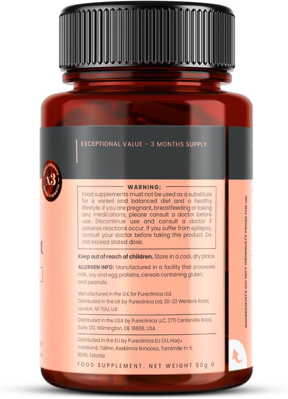 pureclinica Triple Strength Saw Palmetto & Nettle Root – With Calcium – Herbal Botanical Supplement, Non-GMO – 90 Tablets (3-Month Supply)