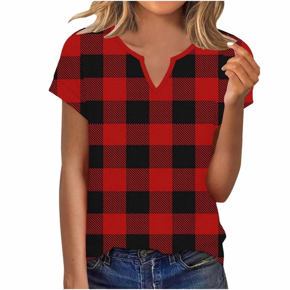 KyCheLot Womens Print Short Sleeve Tops Casual V Neck Stretchy Pullover Lightweight Daily Tshirts Work