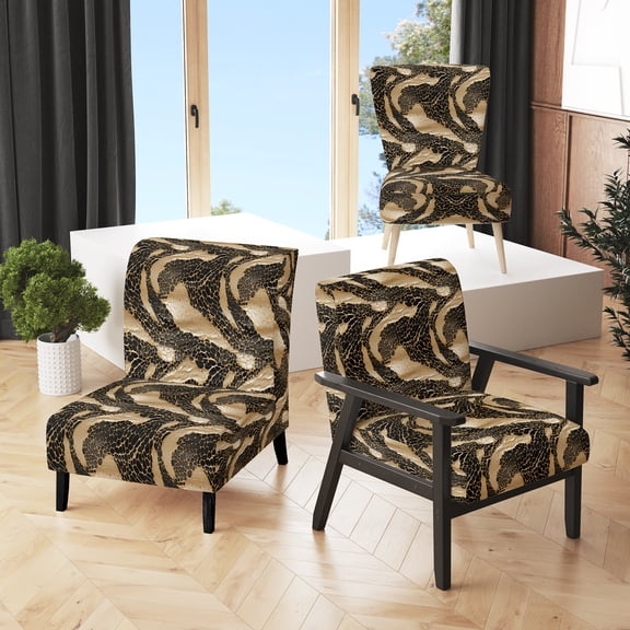 Designart "Opulent Black And Gold Gilding I" Black Marble Upholstered Accent Chair - Glam Arm Chair For Bedroom