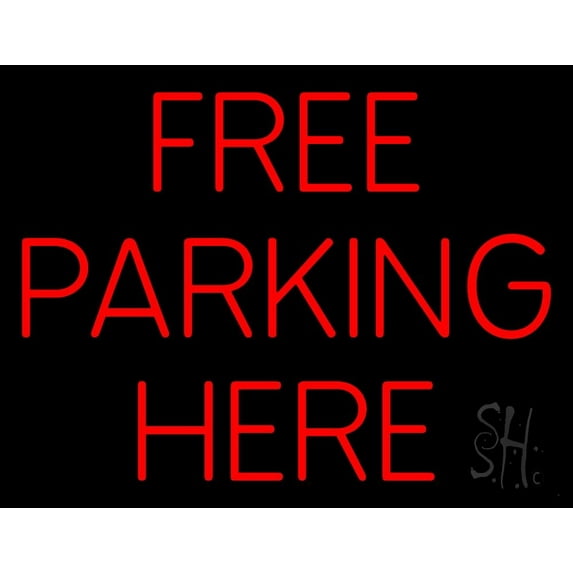 Red Free Parking LED Neon Sign 15 x 19 - inches, Clear Edge Cut Acrylic Backing, with Dimmer - Bright and Premium built indoor LED Neon Sign for Bar decor.