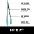 thumbnail image 2 of MKEUDQ-Stainless Steel Heat Resistant Kitchen Tongs for Cooking, 9 + 12 Inch, Set of 2 BBQ Tong, Non Scratch Silicone Tip for Pan, Strong Grip, Grab Food, Toss Salad, Air Fryer, Pull Lock, Mint, 2 of 2
