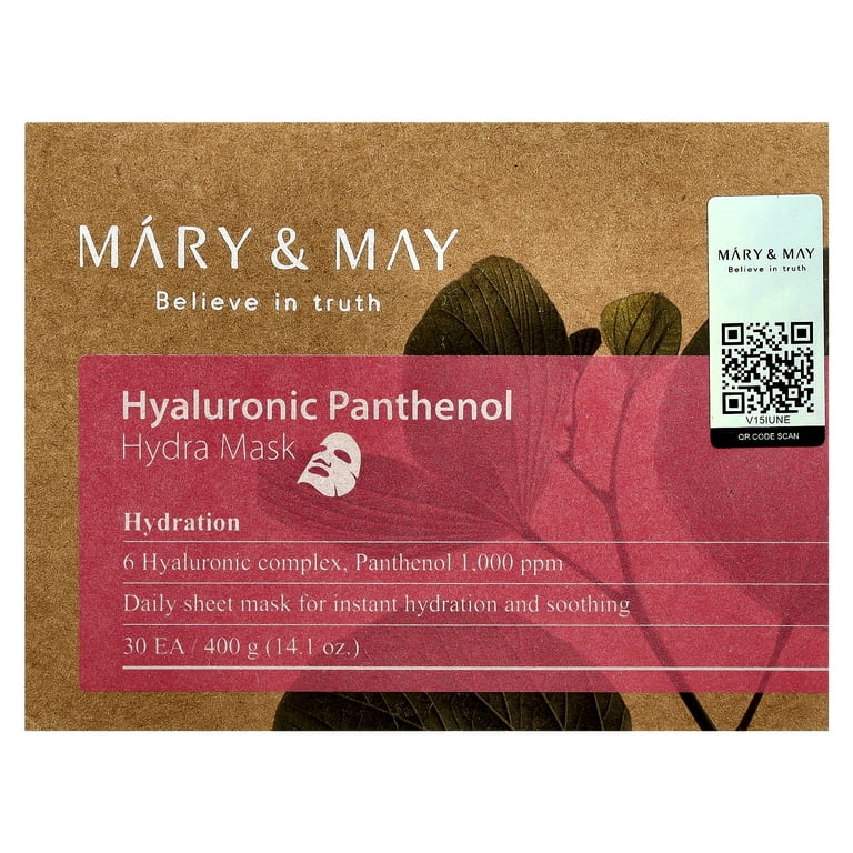 Mary & May Hyaluronic Panthenol, Hydra Beauty Mask, 30 Sheets