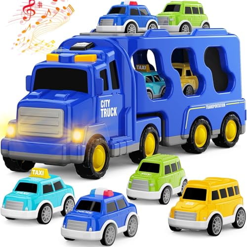 Toddlers City Truck Toys for Kids 3-9 Year Old，5 in 1 Friction Power Vehicle Car for 3 4 5 6 7 Years Old Boys Girls，Carrier Truck Transport Toys for Christmas and Birthday Gifts