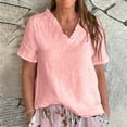 thumbnail image 2 of Uooqdmx Linen Shirts for Women, Short Sleeve Shirts for Women, Linen Clothes, Womens Summer Tops, Gauze Shirts for Women, Pink XL, 2 of 5