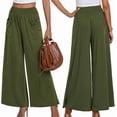 thumbnail image 3 of Pantalones de Yoga de Pierna para Mujer, Informales, Holgados y Cómodos, de Cintura Alta, con Bolsillos. Verde S, 3 of 6