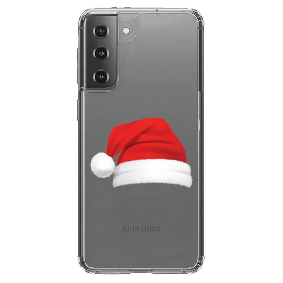 DistinctInk Clear Shockproof Hybrid Case for Galaxy S21  PLUS 5G (6.7" Screen) - TPU Bumper Acrylic Back Tempered Glass Screen Protector - Realistic Santa Hat Christmas