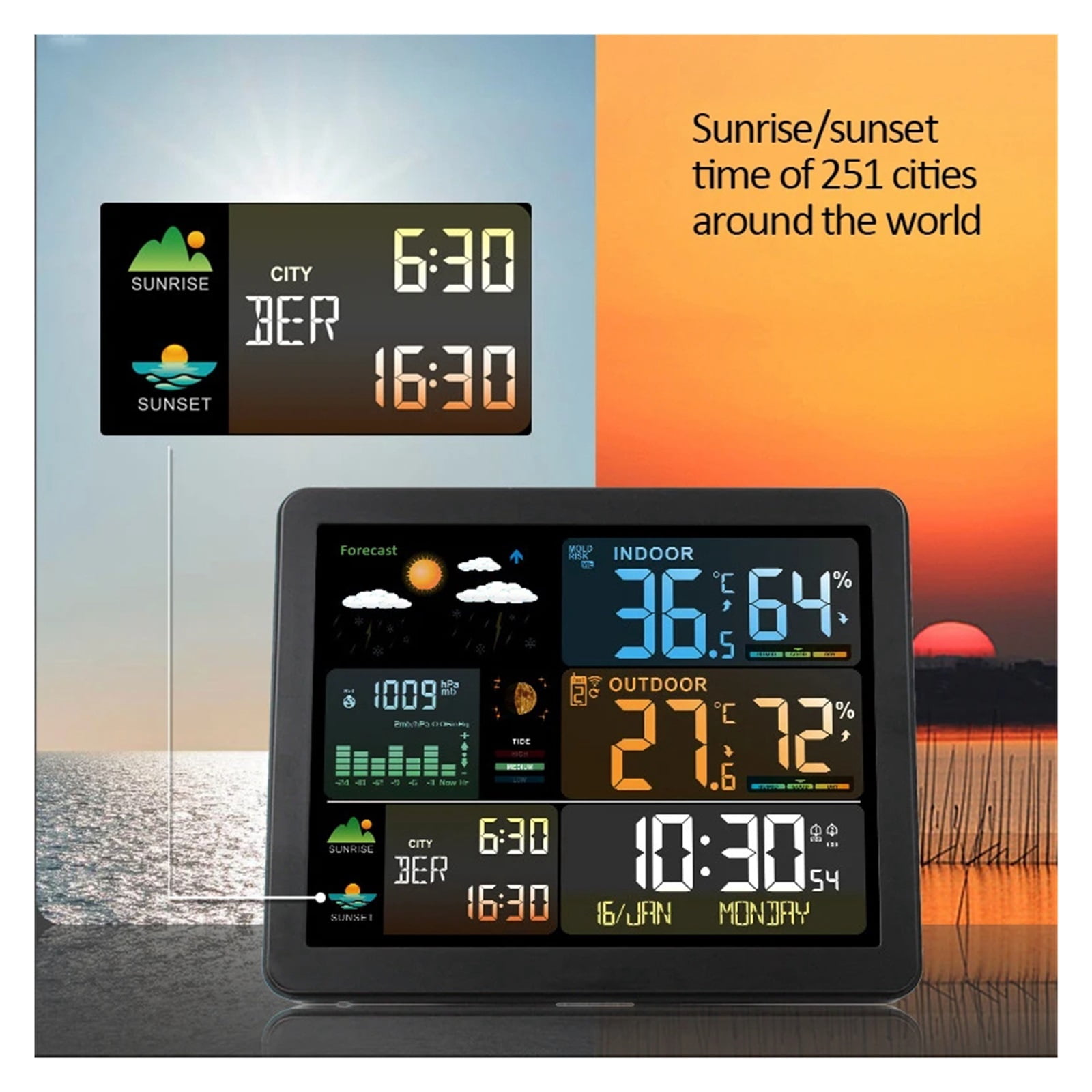 Digital Weather Station Clock Indoor Outdoor Temperature and Humidity Meter Weather Forecast