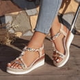 thumbnail image 2 of Pandaie Women's Summer Dressy Platform Sandals Open Toe Low Wedge Heels Espadrille 2.36 Inch Bohemia Beach Vacation Shoes White 7.5, 2 of 7