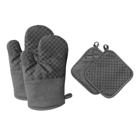

Reduced！4pcs Oven Mitts Set BBQ Grilling Soft Durable With Pot Holder Heat