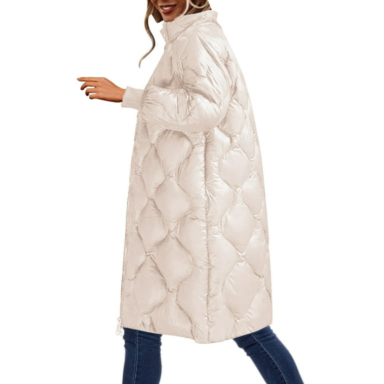 Women s Solid Glossy Down Coat Mid Length Trendy Jacket With Stand Collar For Winter Walmart