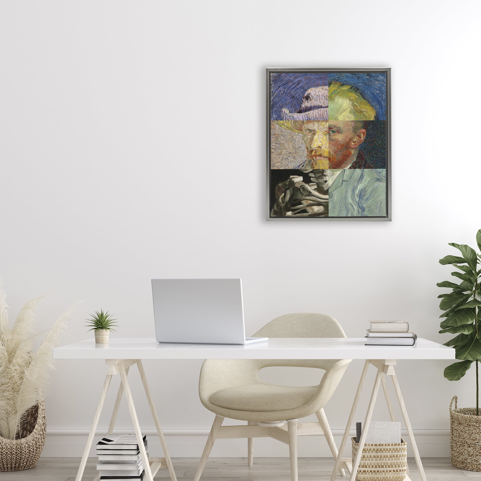 Collaged Van Gogh Portraits Gray Framed Floater Canvas Wall Art, design by Masters Redux
