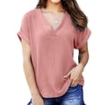 thumbnail image 5 of Fesfesfes Women Casual V-Neck Tops Loose Short Sleeve Tops for Women Solid Color T-shirt Top Elegant Blouse Pullover Tops, 5 of 8