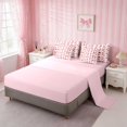 thumbnail image 4 of Erosebridal Pink Heart Bow Flower Twin Bedding for Girls, Romantic Girly Sweetheart Stripe Bedding Comforter Set, Pink Reversible 7pcs, 4 of 6